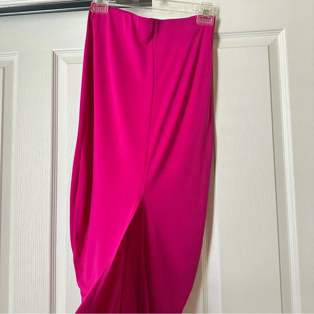 New Zara 2 Piece Fuchsia Pink Asymmetric Top and Draped Midi Skirt Small